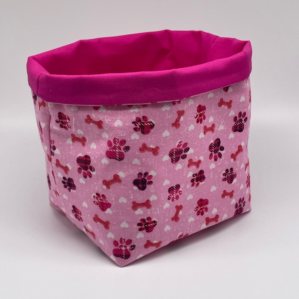 Handmade Fabric Basket / Dog Lovers Pink Fabric Basket